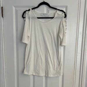 IRO Jeans White Short Sleeve Cut Out Blouse - size L